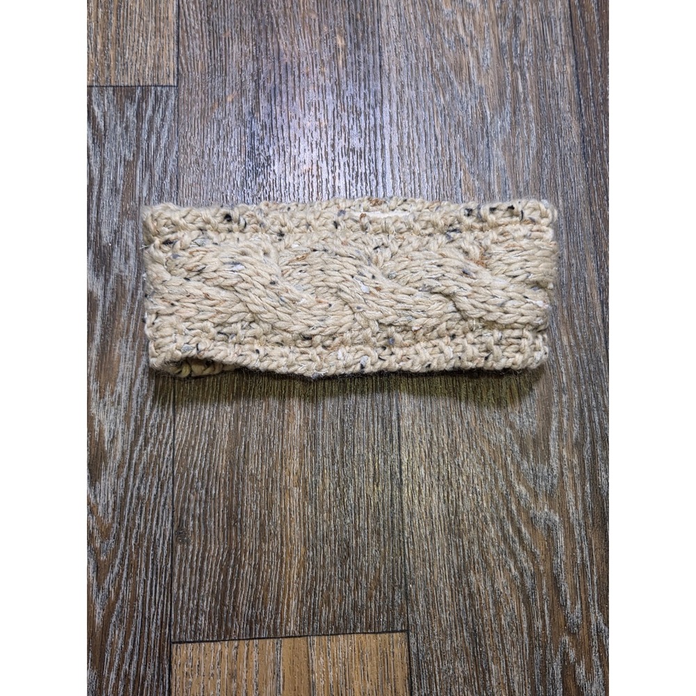 Patrick Francis Ireland Womens Cable Knit Headband Fleece Lined Wool Blend Beige